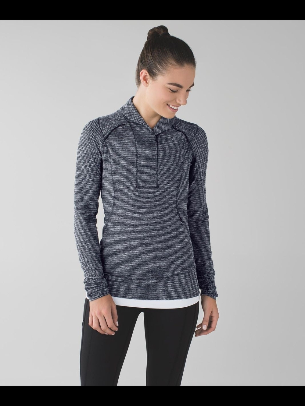 Lululemon Think Fast Pullover Size 12 Heathered Herringbone Black Grey